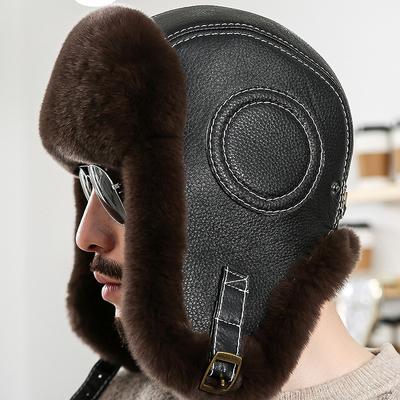 Rex Rabbit Hair Lei Feng Hat Male Northeast Winter Leather Straw Hat Children's Outdoor Thickening Warm Ski Ear Protection Flying Hat