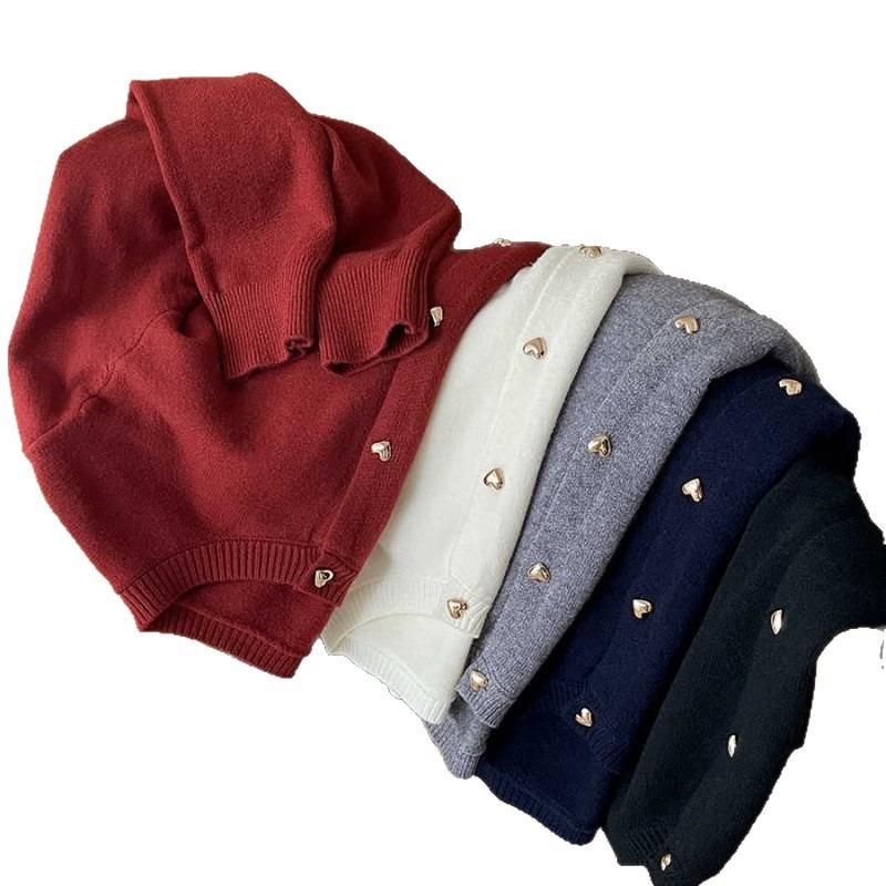 Vintage love button sweater knitted cardigan women's autumn and winter coat casual stacked top