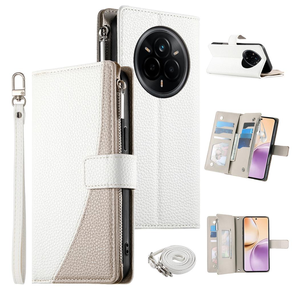 For Realme 14 Pro 5G Case Zipper Wallet Color Splicing Leather Flip Phone Cover with Straps