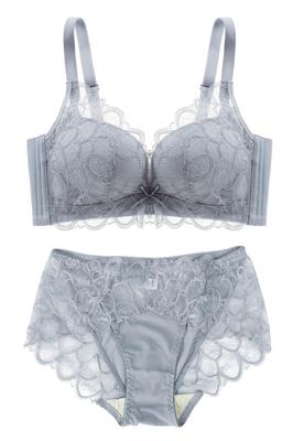Anan Featured Model BH und Shorts flauschiger schmaler BH [Charmake Body] Set, hoch geschnitten, ohne Bügel, BH, formend (blau-grau, L)