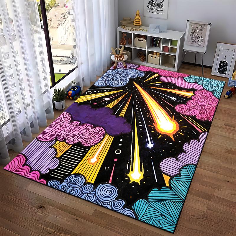 Colorful Cosmic Explosion Pattern Carpet with Stars and Clouds Design Suitable for Use As an Anti-slip for Living Room Bedroom Sofas