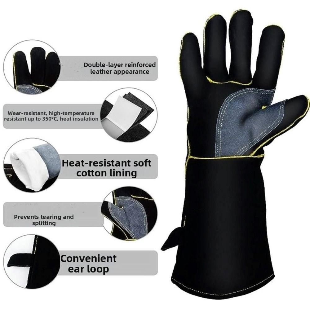 Leather Heat Resistant Gloves High Temperature Resistance Safety Gloves Welding Gloves Kitchen