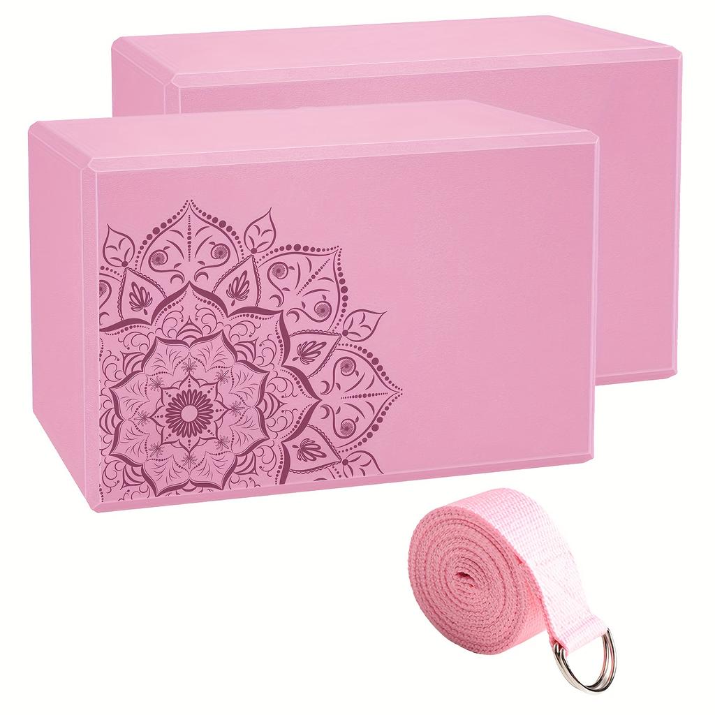3pcs Yoga Blocks with Straps and Soft Non-slip High-density Foam Blocks Are Used for Yoga Pilates Stretching, Meditation and General Fitness