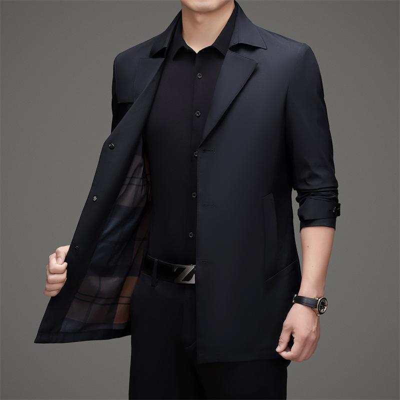 Men's Korean Version of Business Casual Daddy Suit Single-breasted Mid-length Trench Coat Thin Coat Men's Jacket
