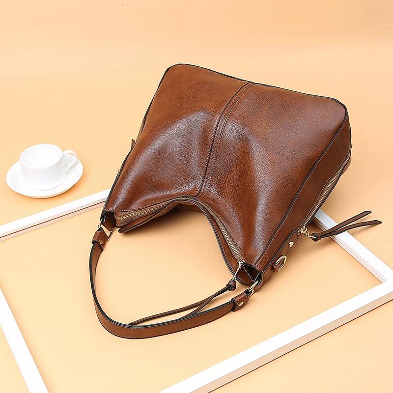 Hobo Bag Leather Women Handbags Female Leisure Shoulder Bags Fashion Purses Vintage Large Capacity Tote Bag