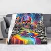 Skull Galaxy Mysterious Neon Blankets Halloween Flannel Funny Warm Throw Blankets for Home Restaurant Spring/Autumn