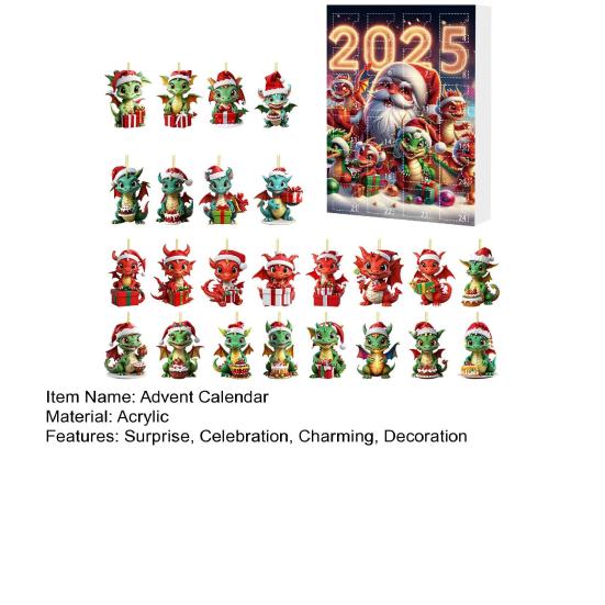Christmas Dragon Advent Calendar 2025 24 Pcs Acrylic Dragon Pendant Countdown Calendar Holiday Gifts for Kids Adults