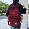 Simple Color Solid Checkered Texture Student Backpack With Pendant Plush