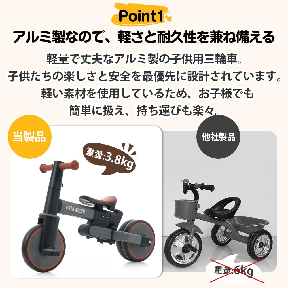 BTM Tricycle Tricycle Vehicle with Push Bar Stroller Ultra Lightweight Bicycle with Safety Bar Easy to Assemble Toy Toy Kickboard Children's 5-in-1
