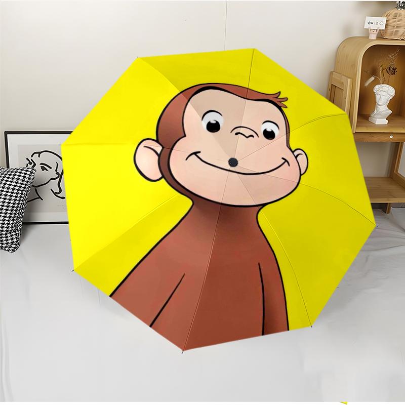 Curious George Fashionable Automatic Opening/Closing Folding Umbrella. Portable and Foldable, Ideal for Gift, Travel, and Daily Use.