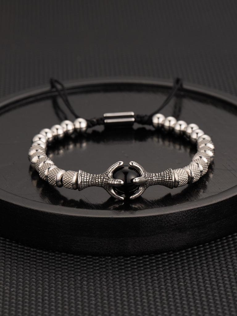 Men's Adjustable Braided Hip Hop Bracelet with Retro Copper Crown, Pineapple Beads, and Vacuum-Plated Titanium Steel.