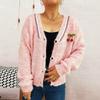 Women's Fashionable Casual Cute Wave V-neck Decoration Flower Button Knit Cardigan Sweater Jacket
