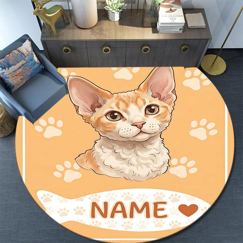Custom Name,Cute Cat Portrait Series pattern round rug,Carpet Rug for Living Room Bedroom Playroom ,Non-slip Floor Mat,Holiday Gifts and Birthday Gift