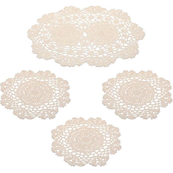 PCS Beige Crochet Lace Doilies, 10X14 in Knitted Oval Lace Doily and 3 PCS 8 in Round Handmade Crochet Doilies for Tables, Cotton Table Doilies for