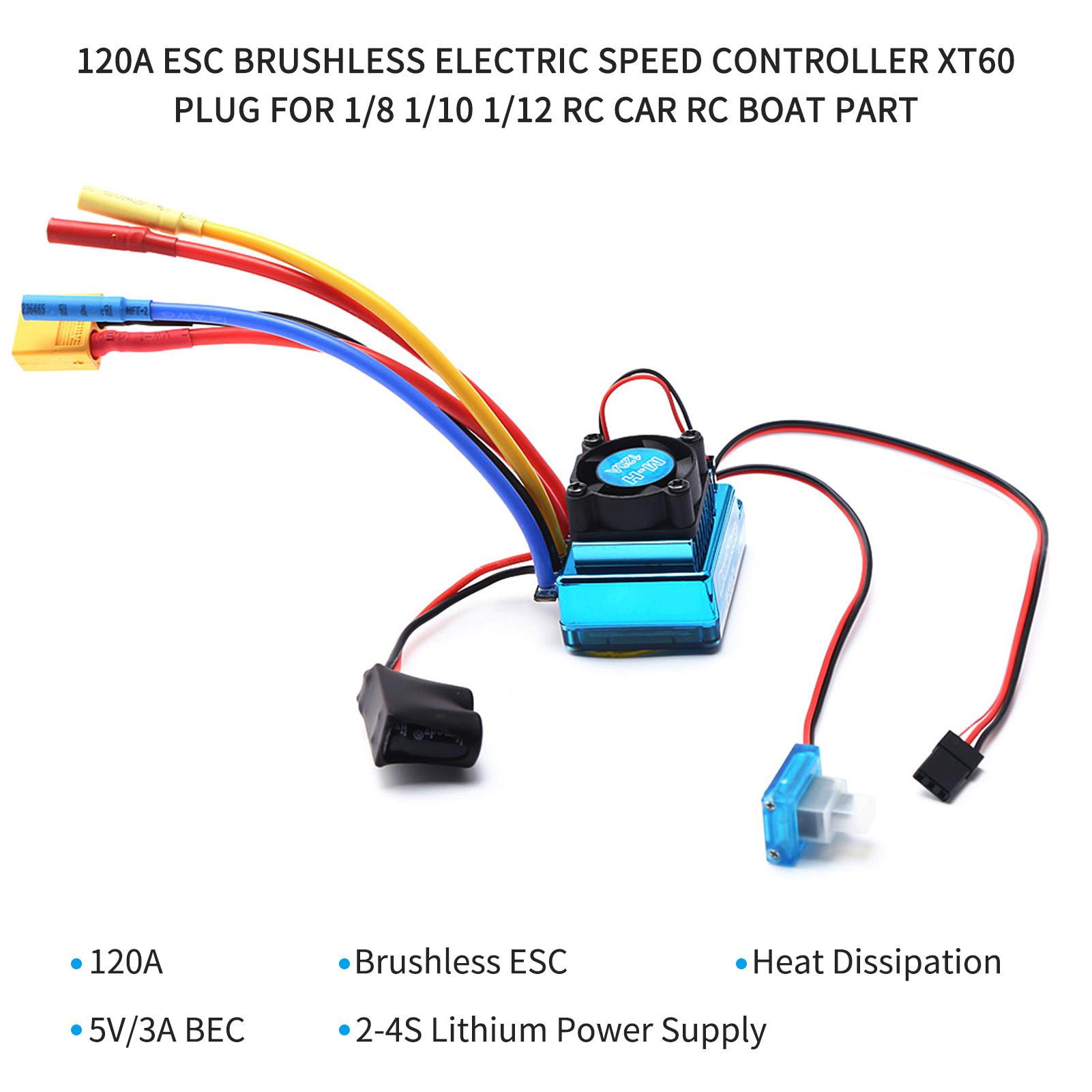 

120A ESC Brushless Electric Speed Controller XT60 Plug for 1 8 1 10 1 12 RC Car RC Boat Part синій