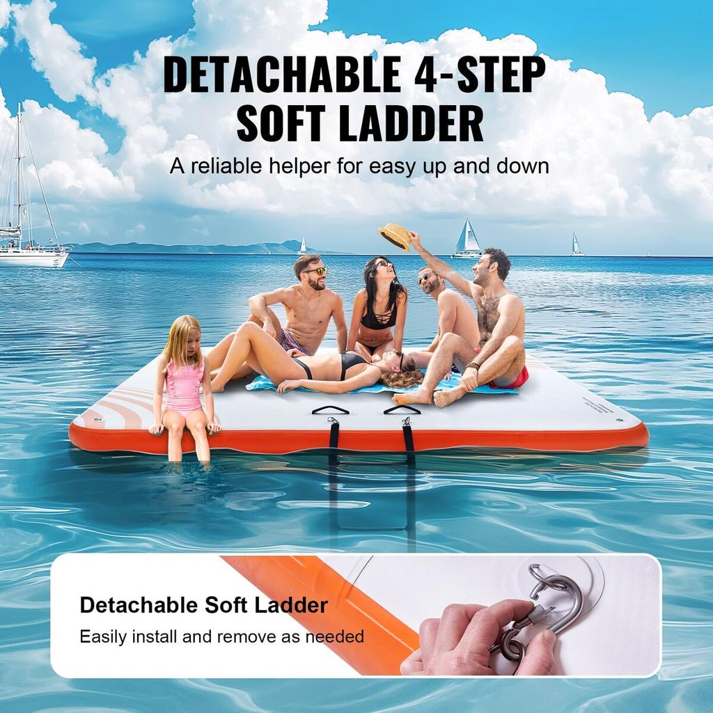 Inflatable Floating Dock 10x10FT Inflatable Dock Platform Mat with Ladder
