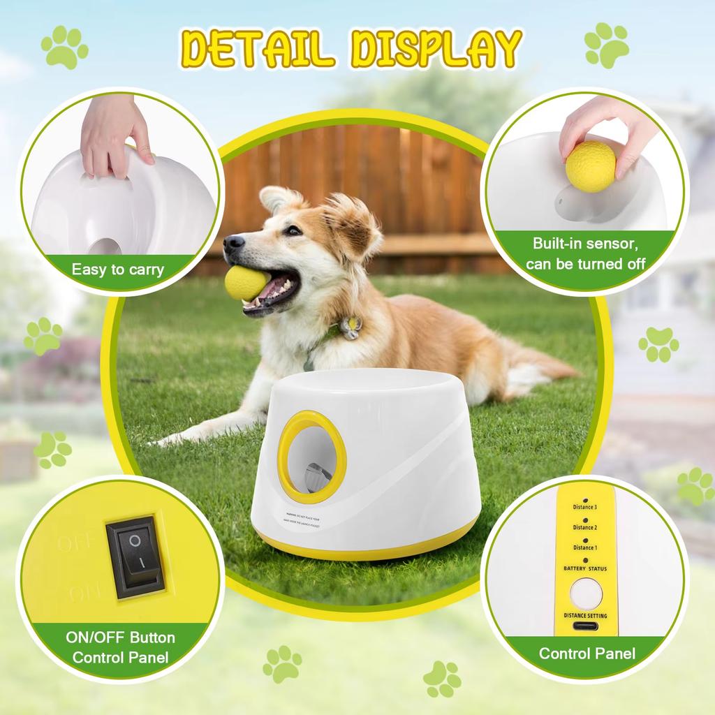 Upgraded Automatic Dog Ball Launcher,interactive Dog Tennis Ball Thrower With 5 Etpu Balls-long-lasting, Interactive Dog Toy