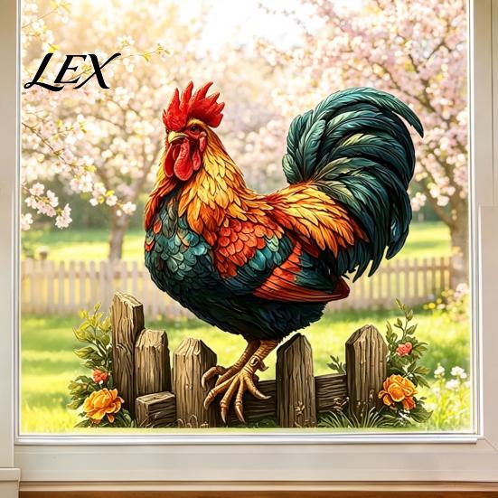 Removable Window Cling 1/2 Sheets Farmhouse Rooster Static Cling, Cock Glass Decals Sticker Decor, Reusable Decal for Home Living Room