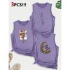 Sunflower Moon Floral Combination Gift Print Pattern Round Neck3Pack of Sleeveless Vests for Women In Spring, Summer, and Autumn