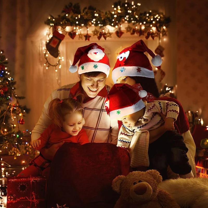 2025 Lighting Christmas Hats New Year Santa Claus Snowman ElK Cap For Kindergarten Home Party Children Adult Xmas Gift Party Decoration