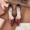 Baotou Sandals Women's New Patent Leather Widened and Fattened Large Size Pointed Hollow Word with Stiletto High Heels