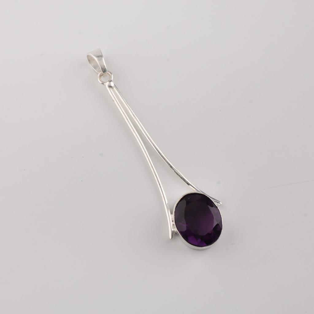 Amethyst Gemstone 925 Sterling Silver Handmade Jewelry Designer Pendant 1.79" Gift For Birthday PP-69-1