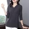 Woman Autumn Long Sleeve V Neck Solid Color T Shirt Simple Female Button Shirts