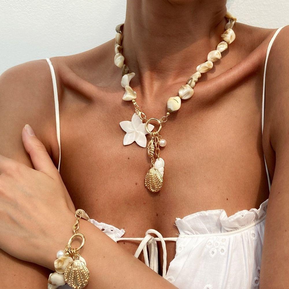 Flower Shell Necklace Bracelet Conch Beach Beaded Jewelry Sweet Marine Style Necklace  Women