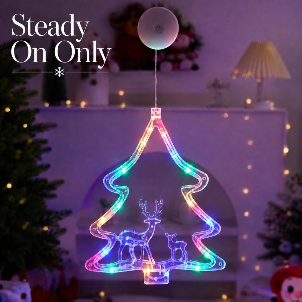 LED Kerst Zuignap Raamlicht, Werkt op Batterijen, Ster Boom Krans Hangdecoratie voor Huis Slaapkamer Winkel