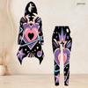 Women Plus Size Two Piece Hooded Long Sleeve Top And Pants Halloween Ghost Cat Moon Print Loungewear Set
