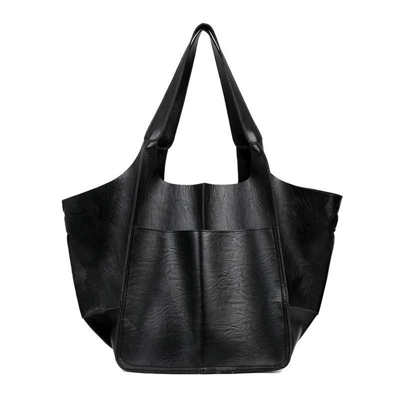New Simple Wind Big Bag Soft Leather Large Capacity Shoulder Portable Tote Bag Wind Women's Bag