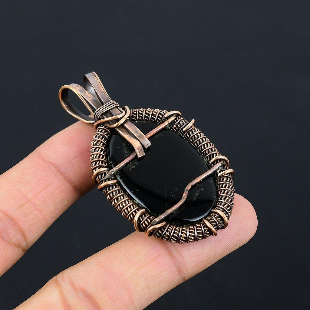 Blue Australian Triplet Opal Gemstone Pure Copper Wire Wrapped Handmade Pendant Jewelry