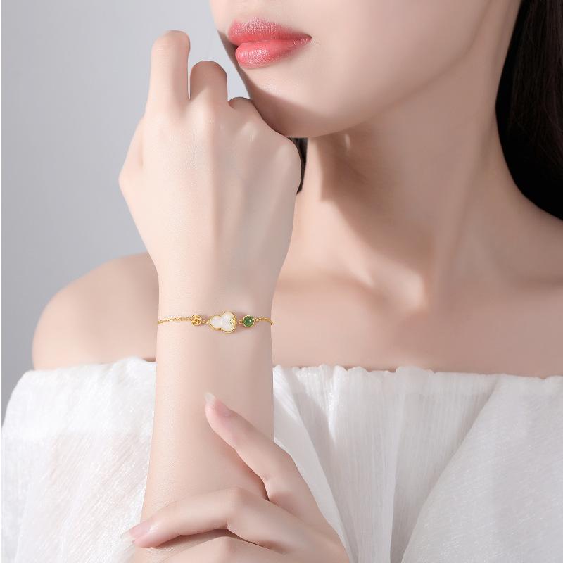 New Style Imitation Hotan Jade Fulu Gourd Bracelet Electroplated Gold Color Small Crowd Ins Feeling Hand Jewelry New Year Gift
