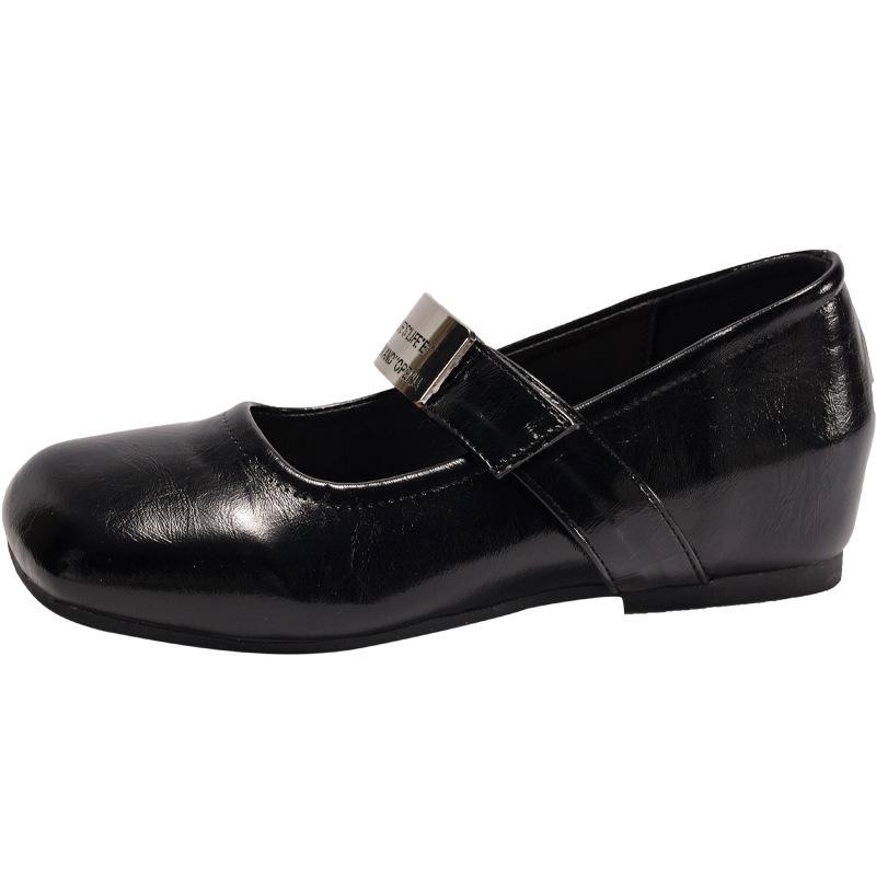 Fashion Temperament Black Inner Height Increase Shallow Mouth Flat Sole Shoes Women's 2025 New Spring Square Head French Mary Jane Shoes