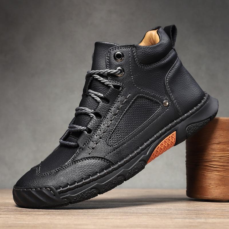 Men's Leather Ankle Boots Outdoor Casual Boots Vintage Soft Sneakers Flat Lace-up Boots Handmade Large Size Mens Shoes