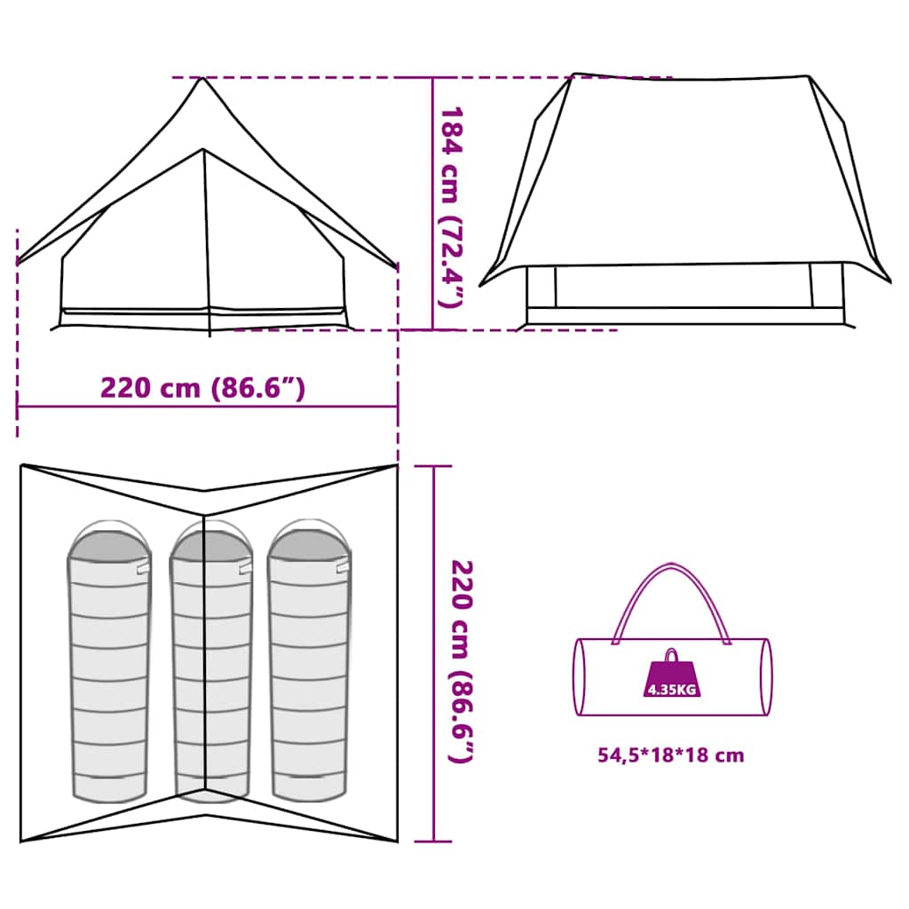 Family Tent with Roof Green and White 220 x 220 x 184 cm