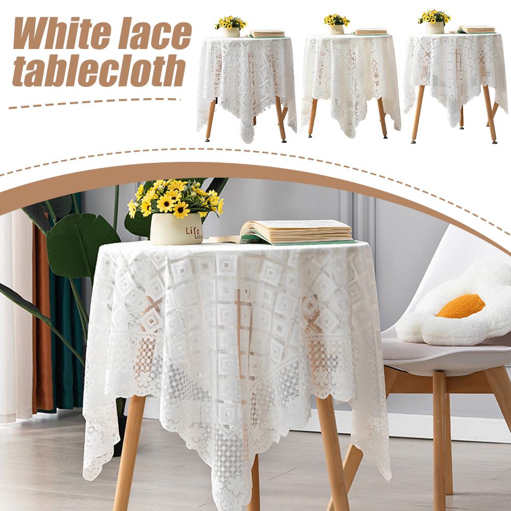 One Antique Embroidered Lace Tablecloth - Solid Color Elegant Flower Cut Process Polyester Square Tablecloth for Home Decor