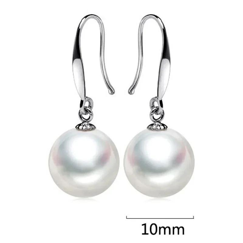 8/10/12/14Mm Elegant Pearl Drop Earrings For Women, Silver Plated Hypoallergenic Jewelry, Minimalist Dainty Accessories, Lightweight Fashion Earrings