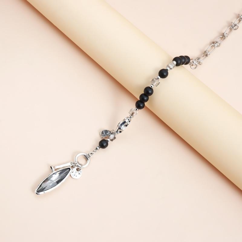 Elegant Oval Mirror Pendant Necklace With Black Diamonds Effect For Women Fashion Jewelry