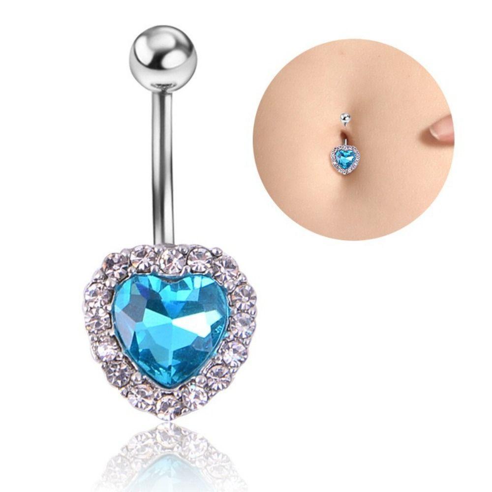 Love Double Heart Belly Button Ring Stainless Steel Body Piercing Jewelry Zircon Navel Ring Girls