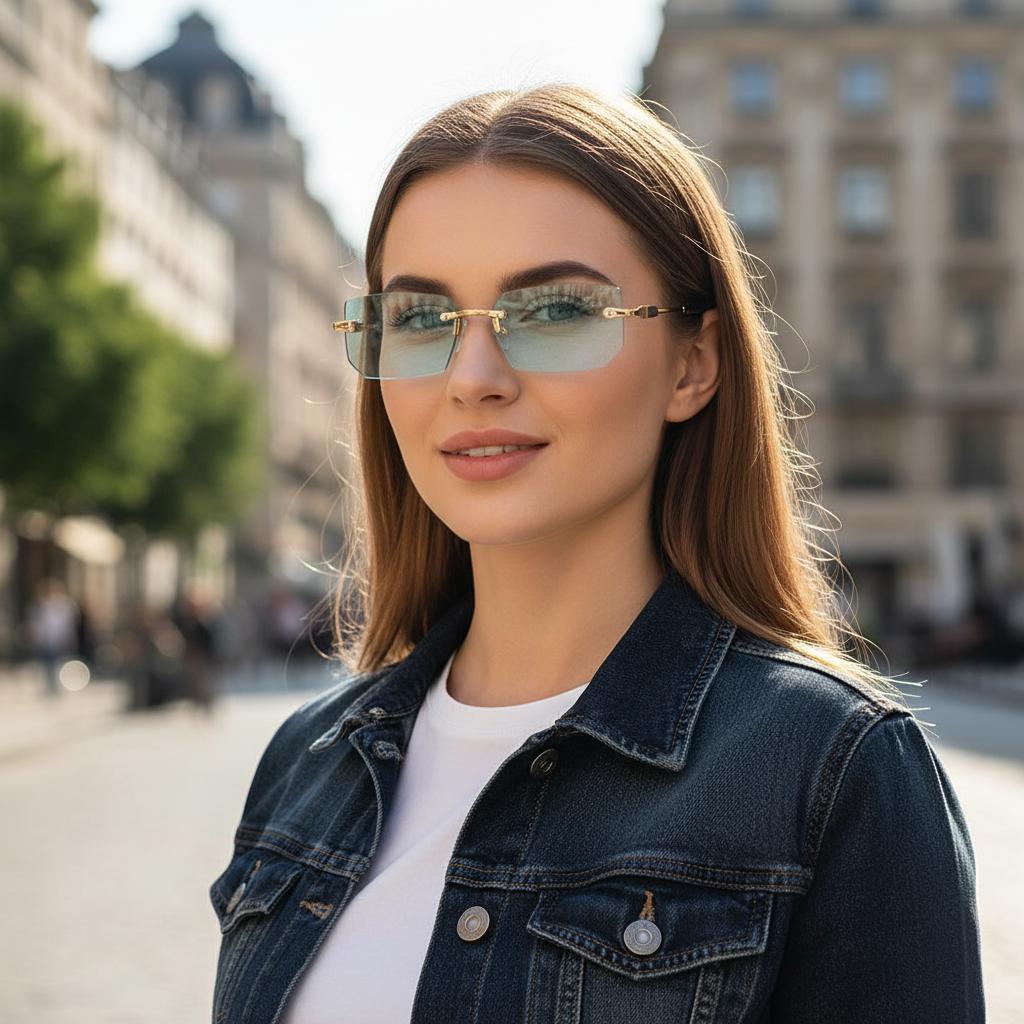 Trendy UV400 Rimless Rectangle Sunglasses Y2K Frameless Sun Glasses Shades for Women & Men
