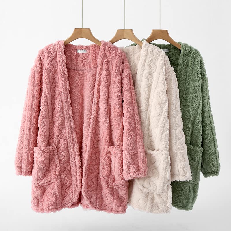Yume Pajama Fluffy Boa Warm and Cute Loungewear for Fall and Perfect for Cold Weather Protection Women's Cardigan, Winter, (XL, Beige)