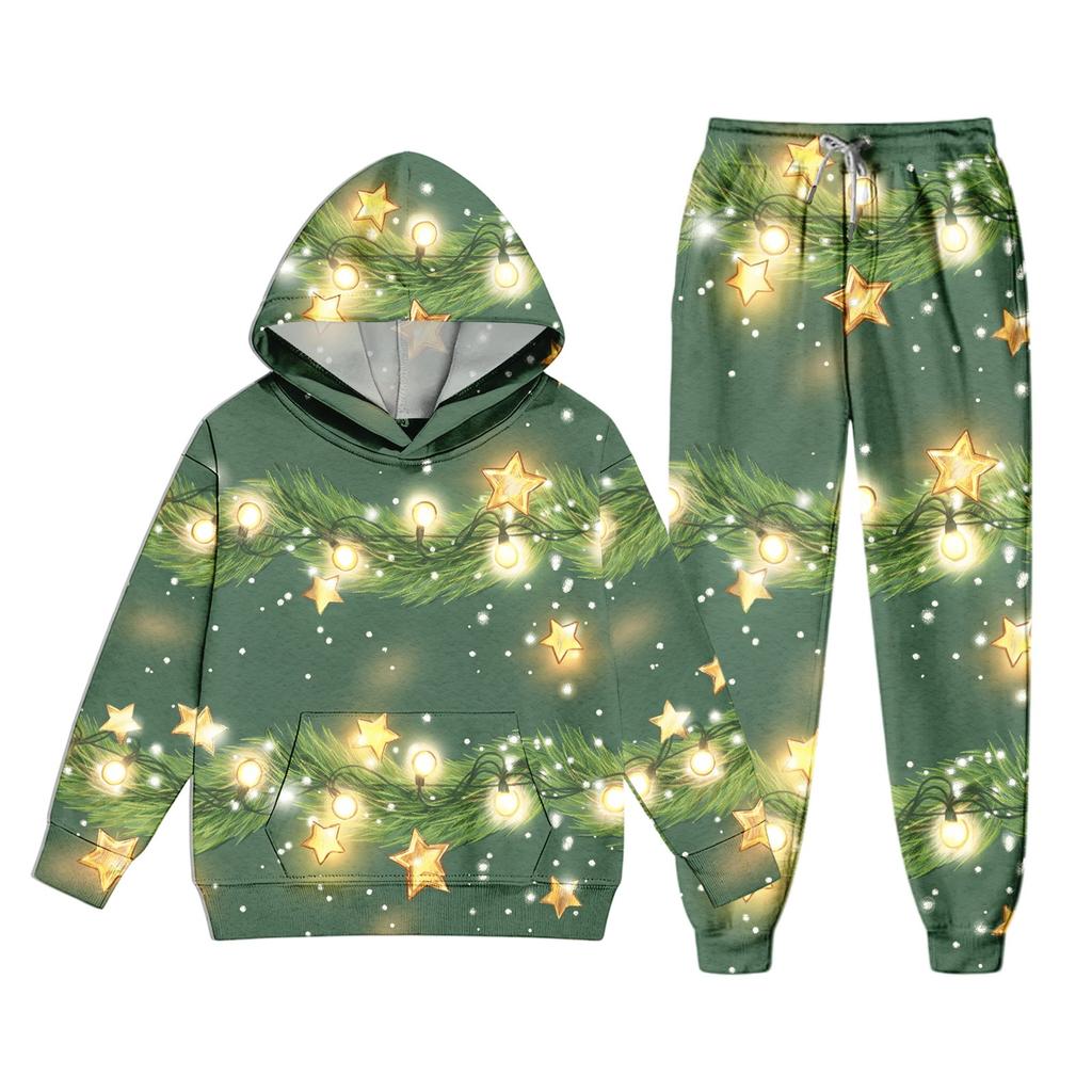 Weihnachts-Print Kapuzenpullover-Set für Jungen und Mädchen