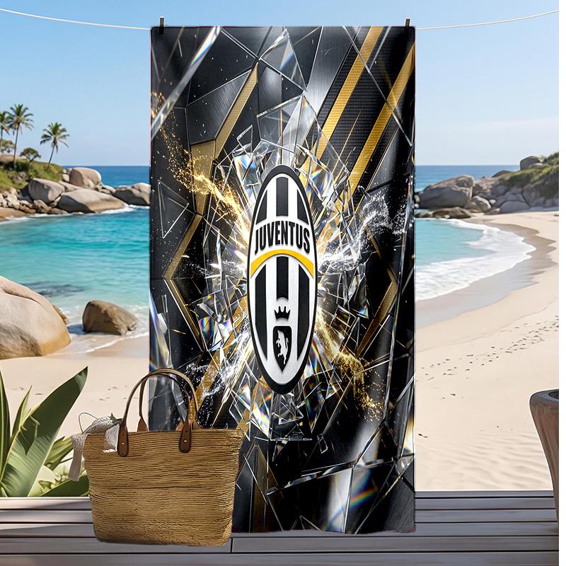 Asciugamano da Spiaggia Stampato Juventus FC Asciugamano Morbido ad Asciugatura Rapida Coperta da Spiaggia Rettangolare Grande Portatile per Viaggi Piscina