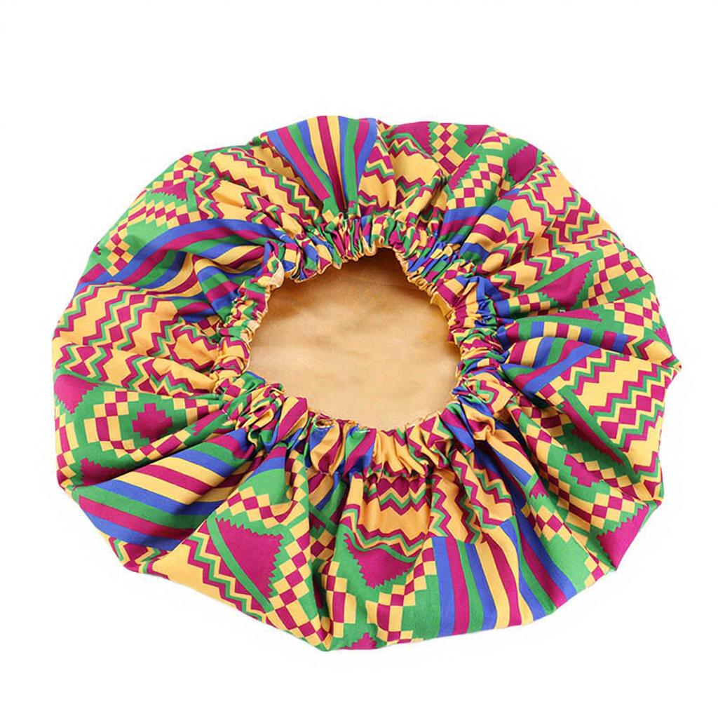 Custom Logo African Print Satin Bonnet Adjustable Double Layer Hair Bonnet Curly Hair Reversible Silky Sleep Cap Night Wrap