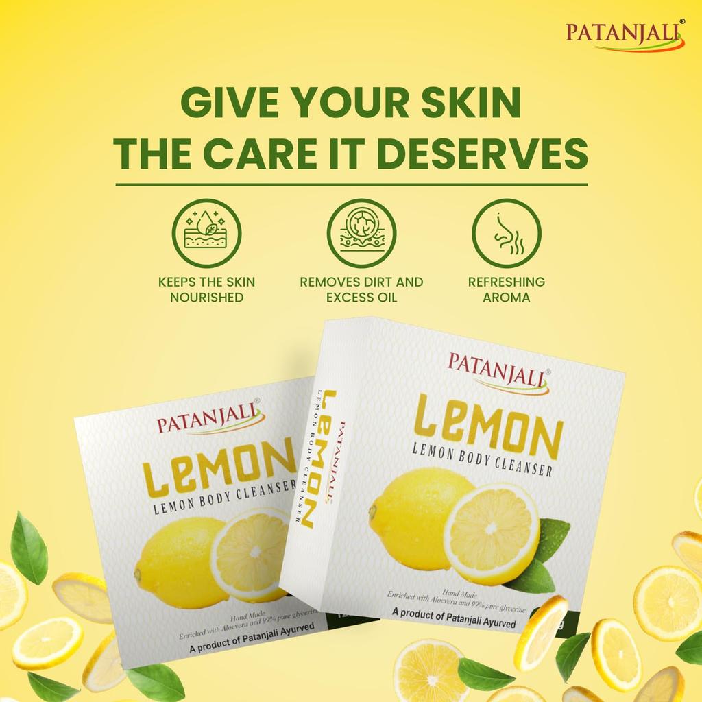 Patanjali Lemon Body Cleanser Soap 125g Pack Of 8 Refreshing Bath Bar Gentle Cleansing Soap For All Skin Types Daily Use