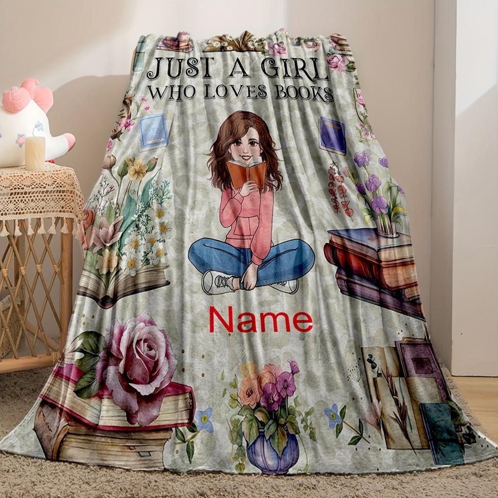 Just A Girl Who Loves Books Flannel Throw Blanket Floral Book Lover Reading Gift Blanket
