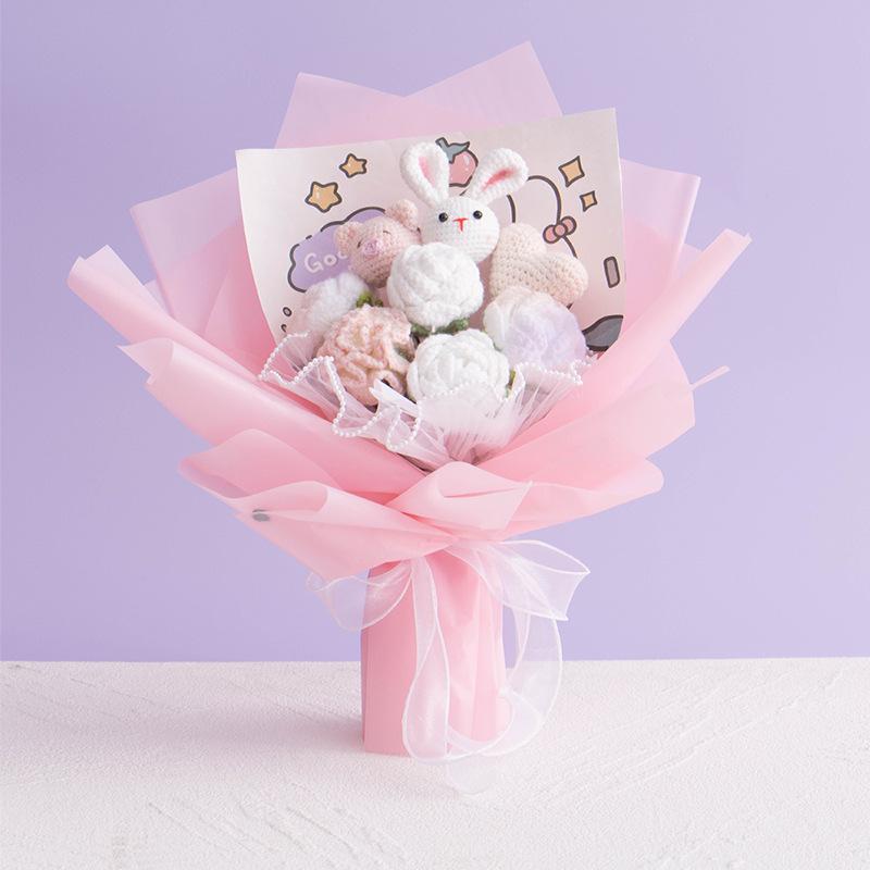 Hand-Knitted Rose Yarn Bouquet - Perfect Birthday or Festival Gift for Friends and Teachers
