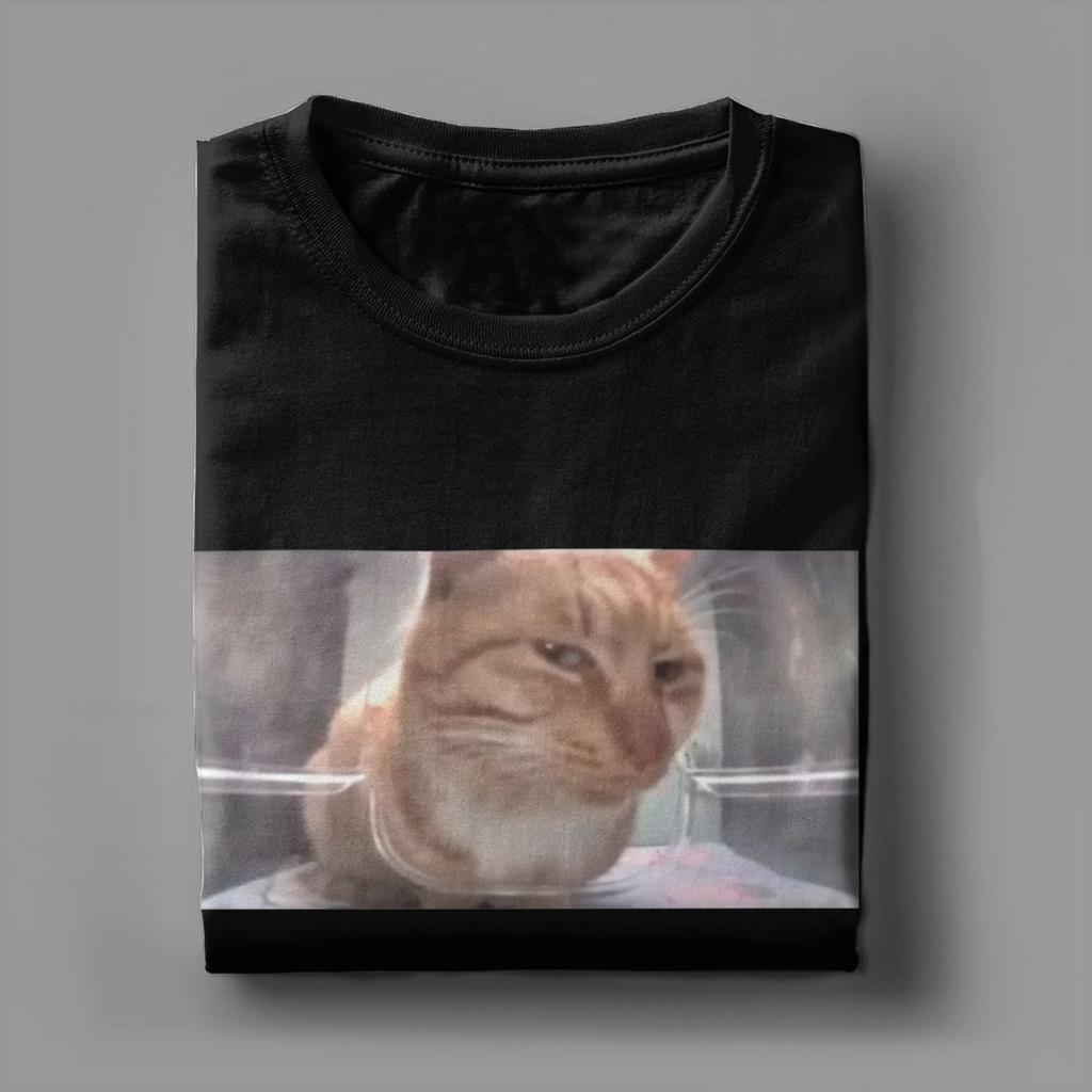 Men's T-Shirts Mr Fresh The Side Eye Cat 100% Cotton Tees Short Sleeve Funny Meme T Shirt Round Neck Clothes Graphic Printed