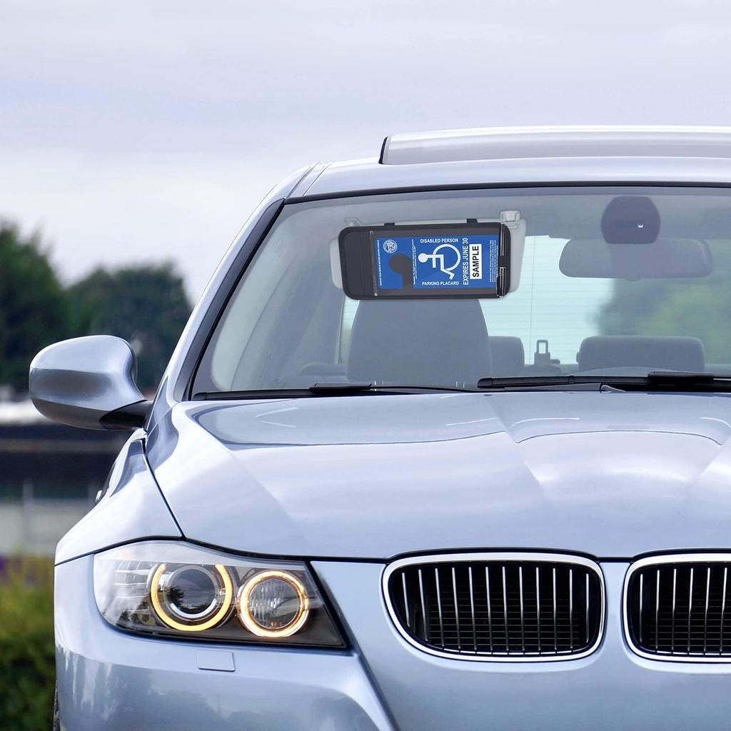 Handicap Placard Holder For Auto, Wisdompro Disabled Parking Permit Sign Protector For Car Sun Visor With Note Paper Slot, Pen Holder And Elastic